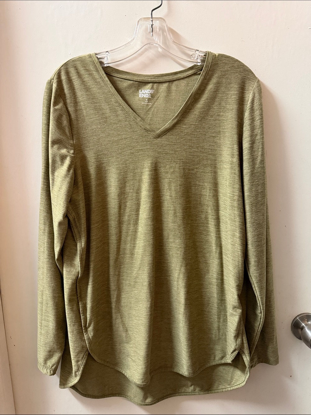 Lands' End Olive Green V-Neck Long Sleeve Top